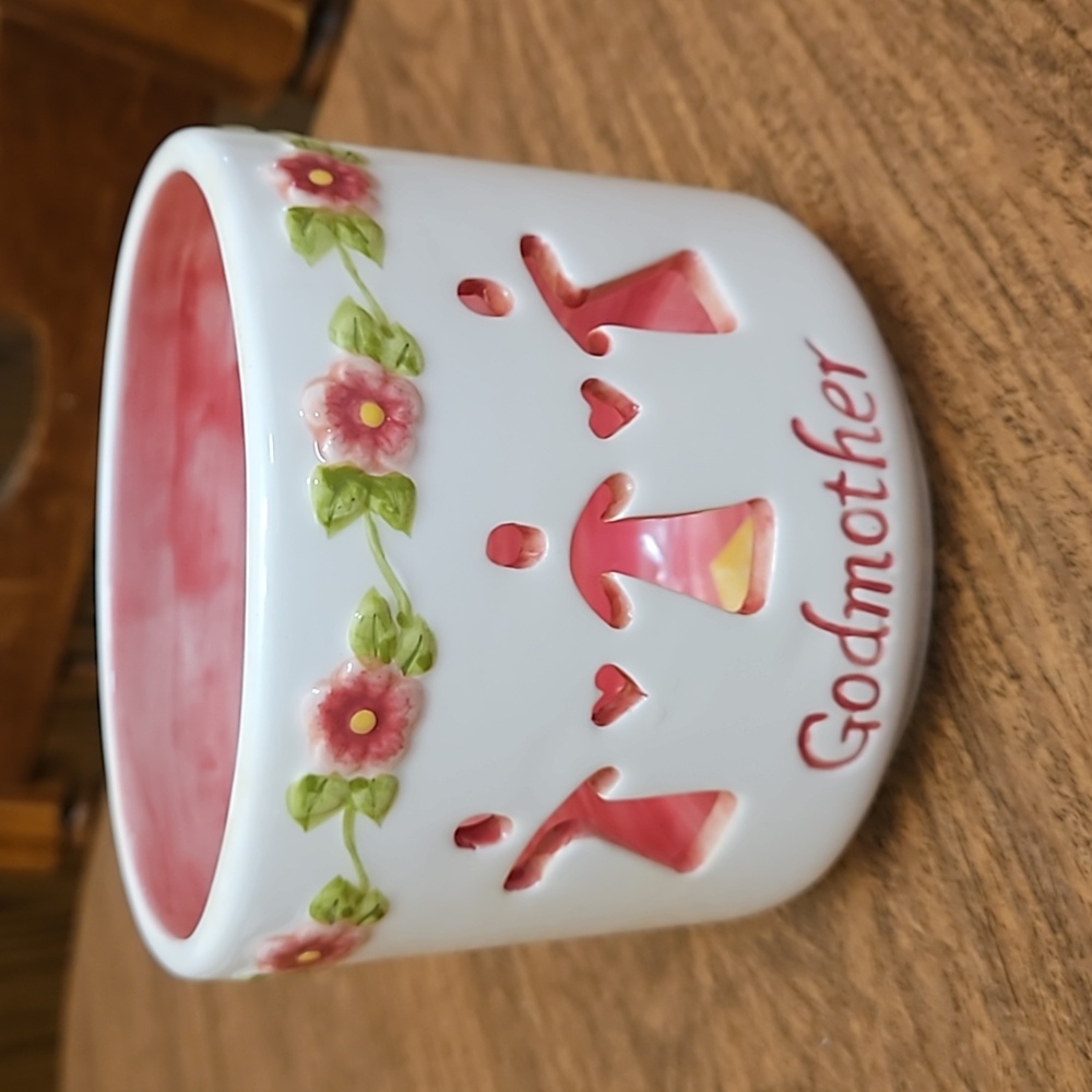 Vintage 4in H ceramic Godmother votive candle holder